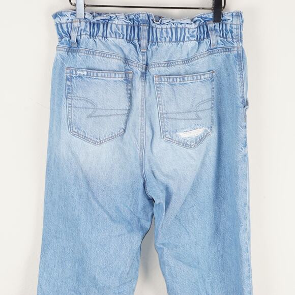 American Eagle Highest Rise Mom Paperbag Waist Light Wash Blue Jeans Sz 10 Short - Picture 4 of 14